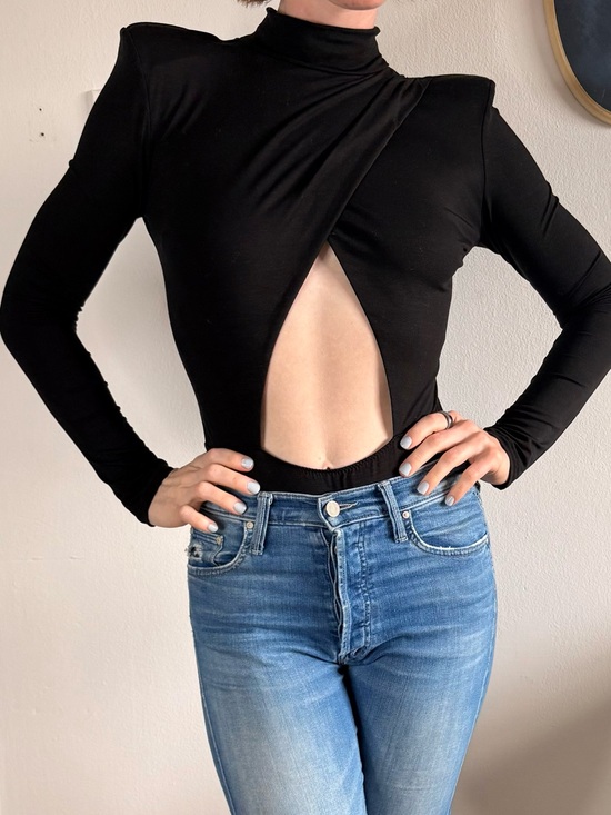 Undress Code Tops - Black Cutout Turtleneck Long-Sleeve Bodysuit